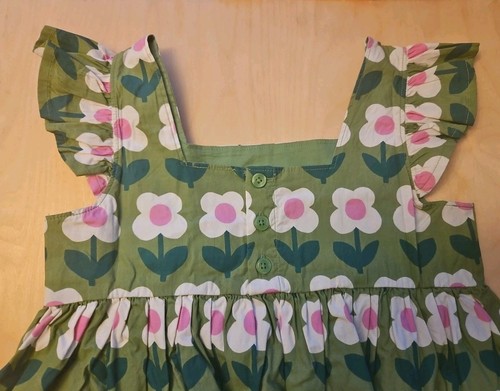 NWT HANNA ANDERSSON DAISY GREEN POPLIN RUFFLE SLEEVE POCKETS DRESS 130 8 $68 - Picture 5 of 8