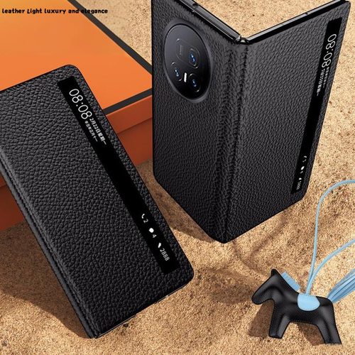 Vollnarbige Smart Window Echtleder Slim Flip Case Hülle für Honor Magic V5 - Bild 3 von 18