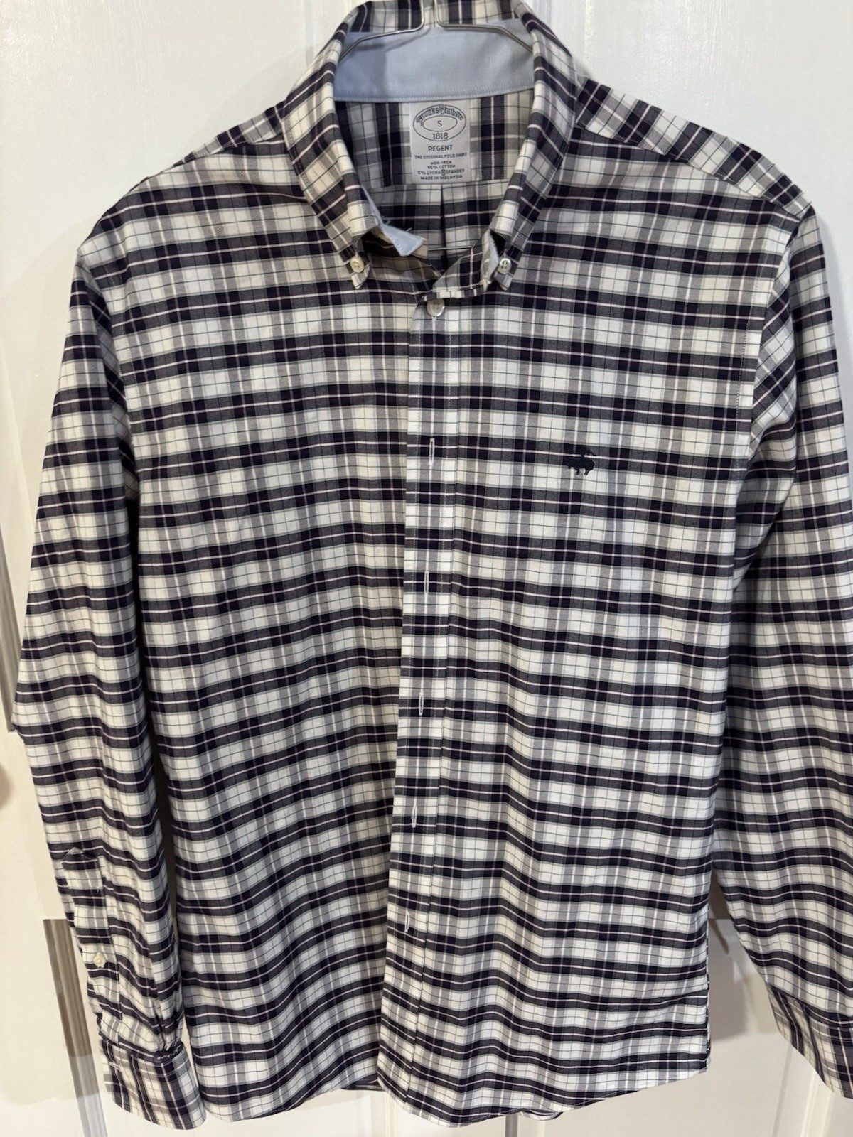 Brooks Brothers 1818 Gingham Plaid Non Iron Cotton Men's Shirt SMALL Purple