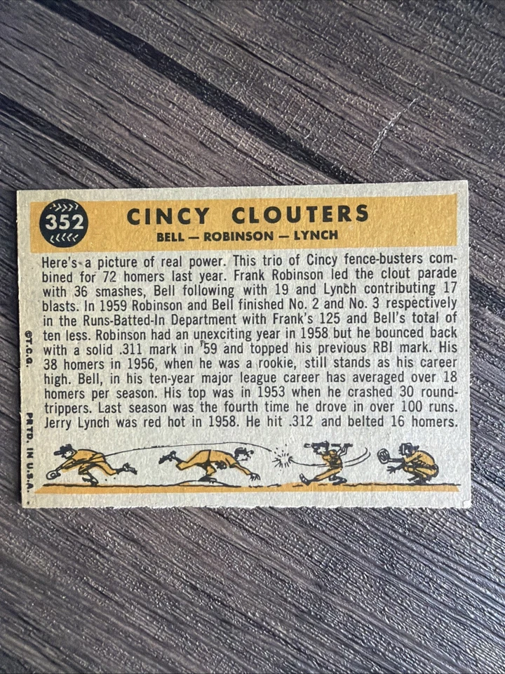 1960 Topps - Frank Robinson, Gus Bell, Jerry Lynch #352 - Imagem 2 de 2