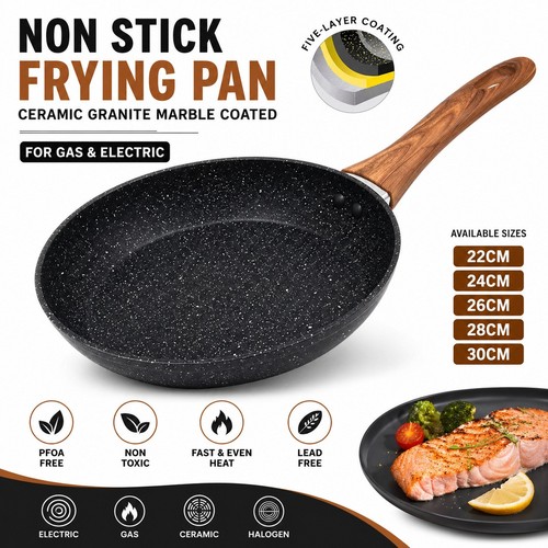 Non Stick Black Frying Pan Ceramic Granite Marble Coated Pan for Gas, Electric