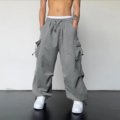 Casual High Waist Pants for Men with Drawstring Rubber Waistband Design - Picture 3 of 17