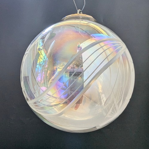 Kugel klar irisierend geätzt Vintage Glas Weihnachtsschmuck 4" - Bild 3 von 9