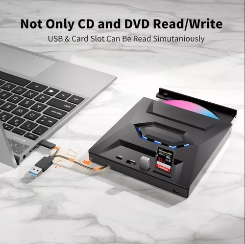 USB 3.0 Externes CD/DVD Laufwerk Brenner Player mit Type-C für Laptop PC Schwarz - Afbeelding 9 van 23