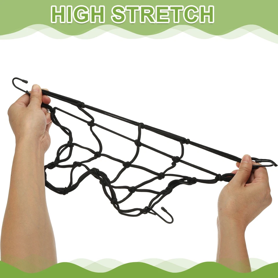 2Pcs Cargo Net Rubber Bungee Net Stretches Helmet with 6 Hooks, 10" x 10", Black Foto 4 de 4