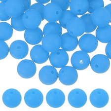 60 Pcs Silicone Beads, 9mm Bulk Beads for Keychain Making, Matte Blue