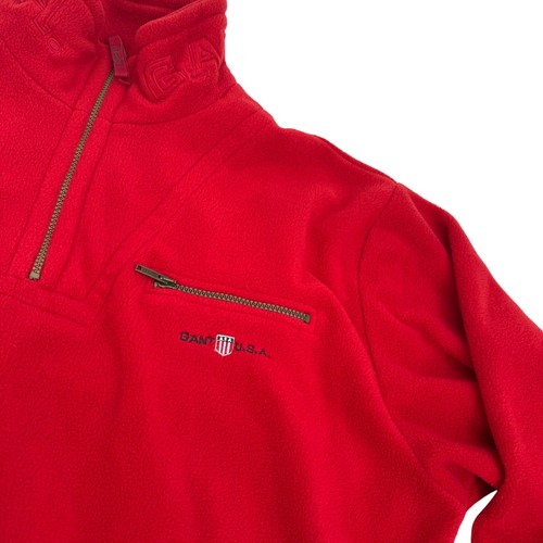 Chaqueta polar vintage años 90 GANT EE. UU. roja Rugger para hombre talla grande cuarto cremallera - Imagen 2 de 9