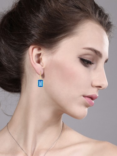 14K Yellow Gold London Blue Topaz Dangle French Wire Earrings For Women (17.00 - Picture 5 of 6