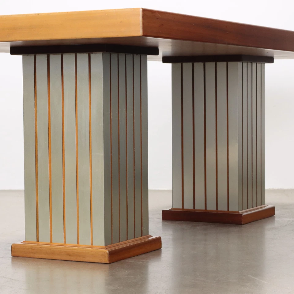 Mesa Enchapa en Caoba Vintage Aluminio Diseño Años 70-80  - Imagen 3 de 4