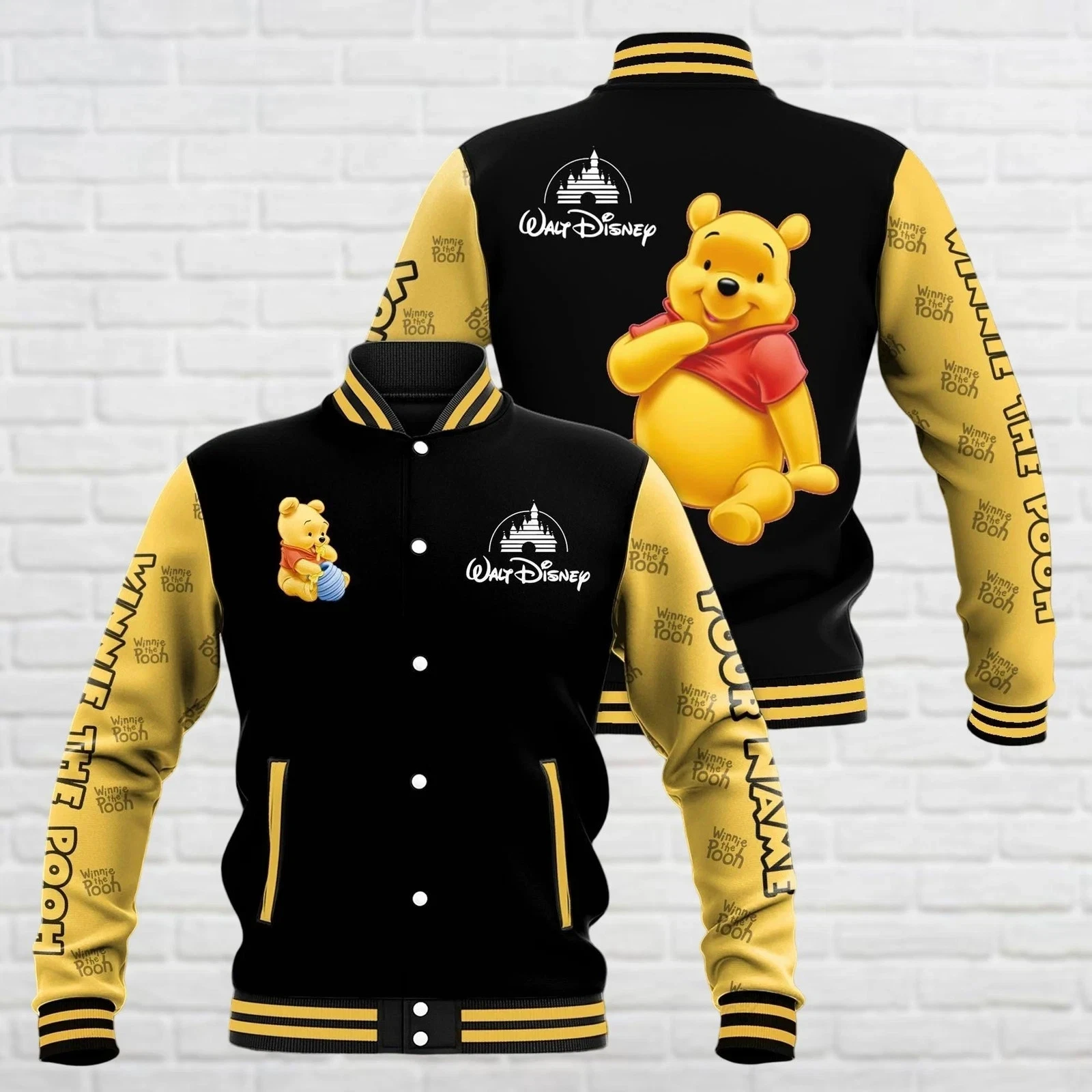 Personalized Pooh Bear Winnie The Pooh Character Yellow Bear Baseball Jacket