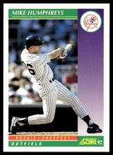 1992 Score Mike Humphreys Rookie New York Yankees #815