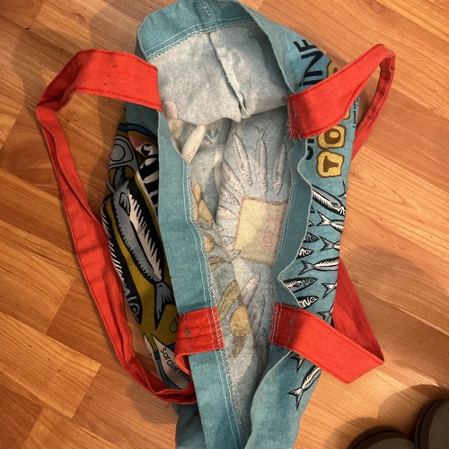 Trader Joe's blaue Sardinen Olivenöl Canvas Beuteltasche wiederverwendbar Lebensmittelgeschäft Einkaufstasche - Bild 4 von 4