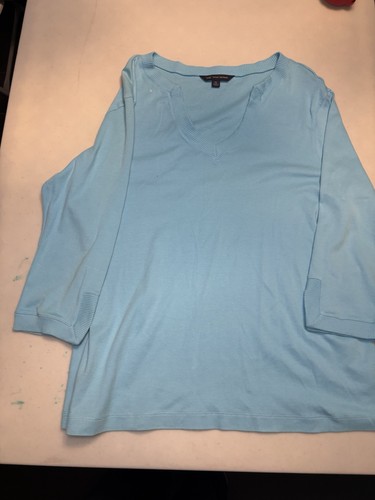 Brooks Brothers 346 Women’s V Neck Light Blue Sweater Cotton XL Small Stain - Picture 1 of 5