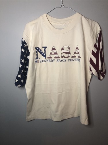Vintage NASA T Shirt Kennedy Space Center American Flag Sleeves  - Picture 1 of 8