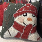 Chandler 4 Corners Laura Megroz SNOWMAN WITH MITTENS Wool Hooked Pillow 18x18