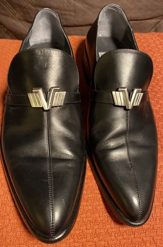 Gianni Versace scarpe nere slip on in pelle taglia 9 5 (0323)