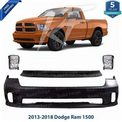 Front Bumper Cover Fascia & Fog Light Assembly Kit Fits 2013-2018 Dodge Ram 1500