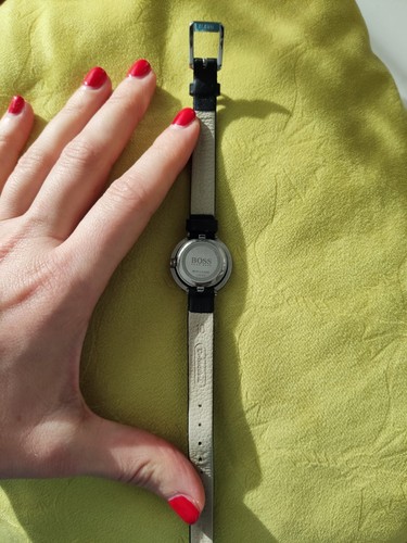 BOSS Hugo Boss Damen Uhr Schwarz Silber mit Zirkonia, Lederarmband - Bild 10 von 12