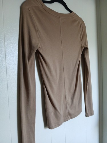 Camisa de manga larga de algodón Pima Vince nueva con etiquetas para mujer talla pequeña marrón cuello barco BONITA - Imagen 6 de 11