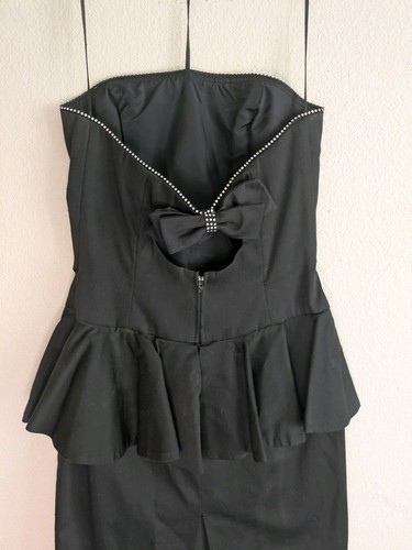 Vintage A. J. Bari schwarz Schößchen schulterfrei Cocktailkleid Strass Schleife 10 USA - Bild 10 von 16