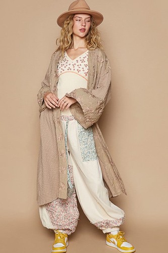 POL Clothing Flower Lace Trim Open Front Longline Womens Cardigan - Picture 5 of 5
