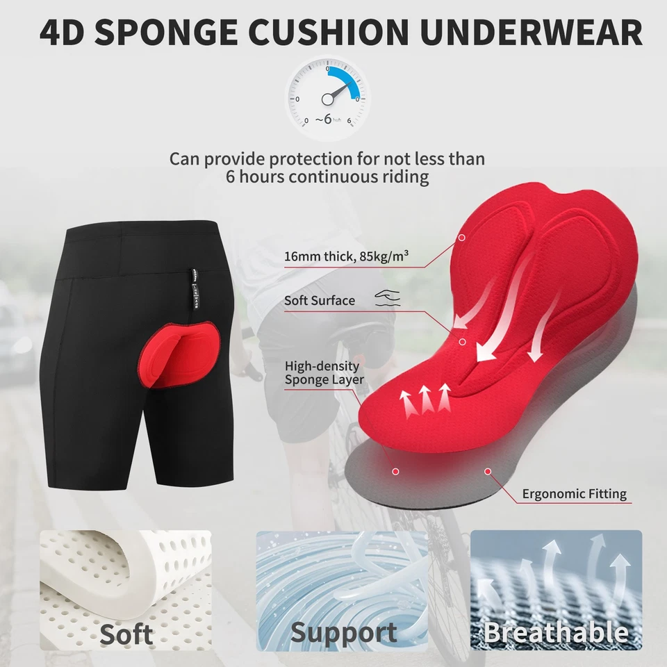 WOSAWE 2-in-1 Padded MTB Shorts Breathable Quick Dry Multi-pocket Cycling Shorts - Image 4 of 4