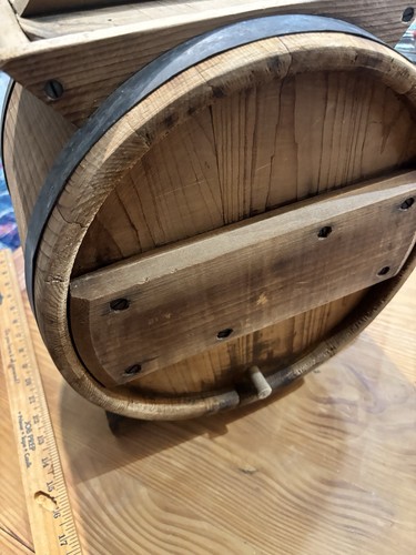 Antike originale frühe Holz Tischplatte Fass Stil Butterdose Handkurbel - Bild 3 von 9