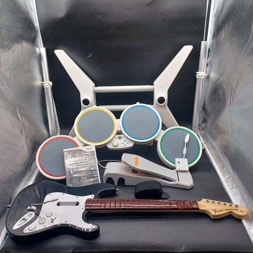 Wii Rock Band Drum Set Lot Bundle Drums Guitar Dongle Rockband Beatles Game - Picture 4 of 4
