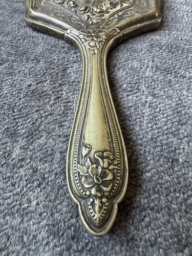 Espejo de tocador de mano vintage Art Nouveau rosas vestido antiguo siglo XIX - Imagen 2 de 9