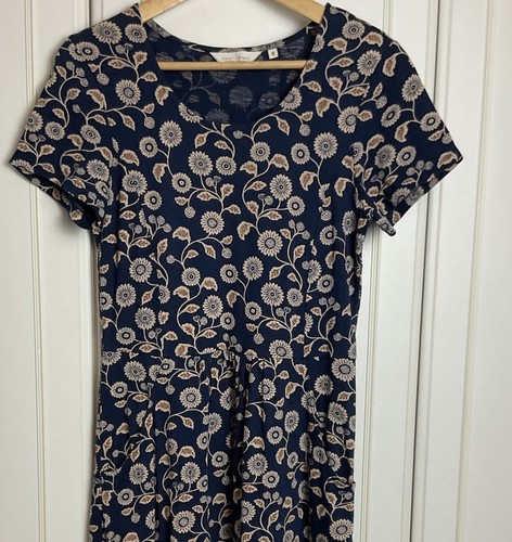 Seasalt Enor Jersey Midi Dress UK 8 Navy Blue Ditsy Floral Fit & Flare Pockets - Picture 3 of 10