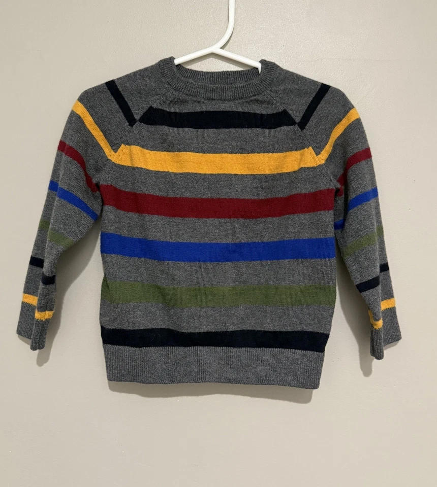 Suéter masculino MAYORAL cinza com listras azul amarelo borgonha pulôver 2T - Imagem 2 de 4