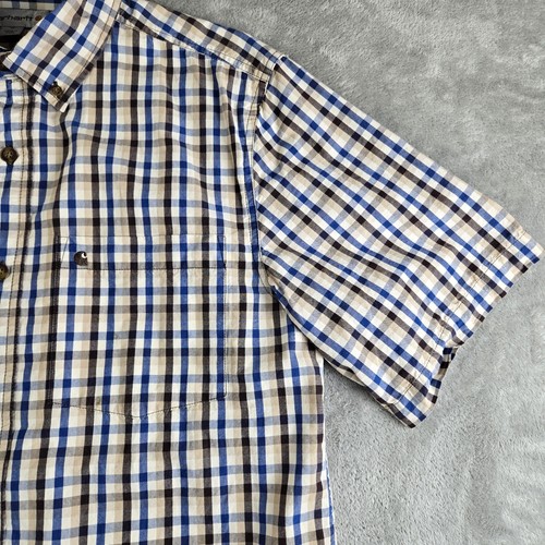 Carhartt Shirt Mens Medium White Blue Brown Checkered Relaxed Fit Short Sleeve - Picture 7 of 13