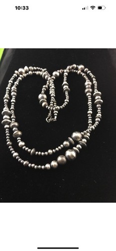 48” Long Navajo Pearls Mixed Bead Sterling Silver Necklace - Picture 7 of 16