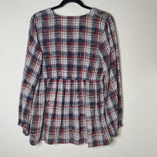 Anthropologie Artisan De Luxe Peasant Embroidered Top Plaid Size M Multicolor - Picture 2 of 15