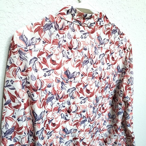 Tan Jay Vintage Blouse Womens Large Floral V Neck Tie Bow Neck Rust 70s 80s Fall - Picture 11 of 12