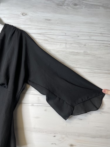 Camicetta Lane Bryant donna 14/16 nera scollo a V floreale manica a campana trasparente top a strati - Foto 3 di 8