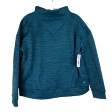 NEW $70 Xersion Womens Mock Neck Sweatshirt Size Large Fleece Lined Teal Blue