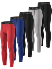 5 Pack Boys' Compression Pants Youth Athletic Tights Quick Dry Base Layer Leg...