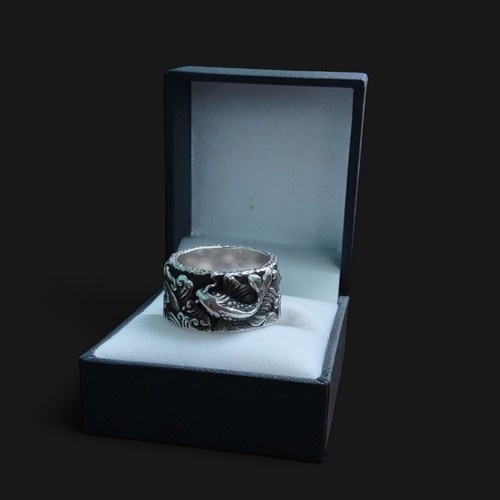 C+C JAPANESE KOI FISH W/Waves 925 STERLING SILVER 17.9Grams Size 9 Woman