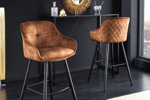 Design Barhocker EUPHORIA FARBWAHL Samt schwarze Metallbeine Barstuhl mit Lehne - Bild 6 von 83