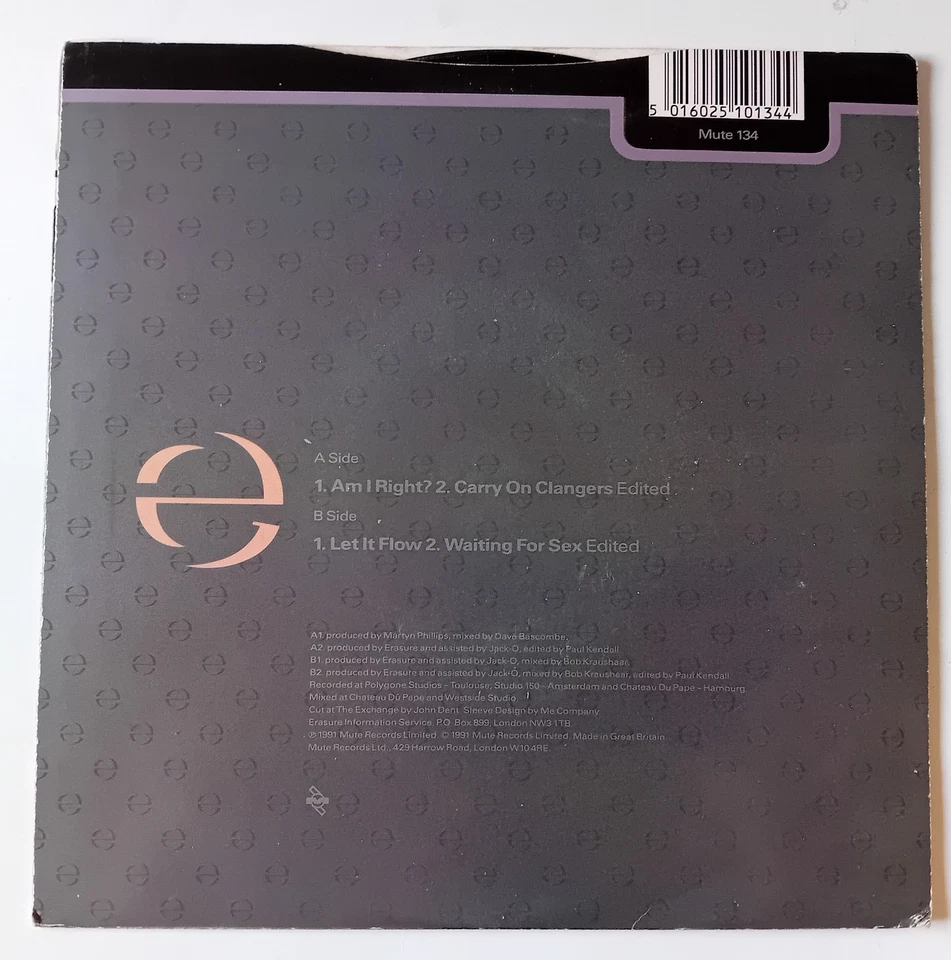 Erasure – Am I Right? Single Vinyl, 7", 45 RPM, 1991 - Image 2 of 4