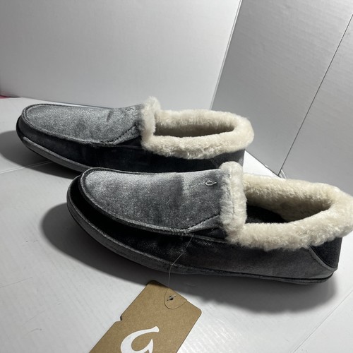 OluKai Moccasin GenuineShearling Slippers Ku‘una Lanui Gray Velvet Womens Size 8 - Picture 6 of 9