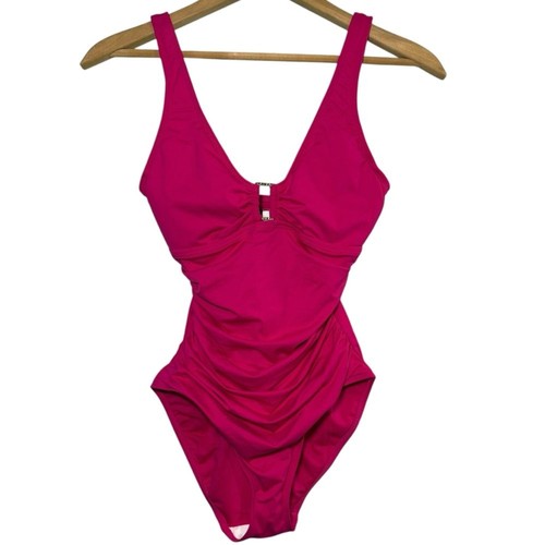 LAUREN Ralph Lauren | Fuchsia Swimsuit with Gold Square Ring Accent size 8 NEW - Picture 2 of 15