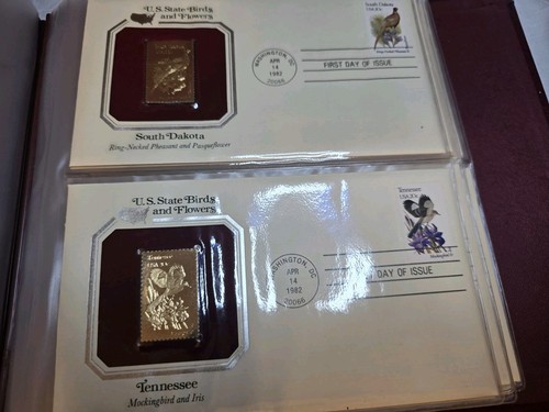 22kt gold stamps golden Replicas of US State Birds and Flower 1982 Complete Set - Picture 22 of 24