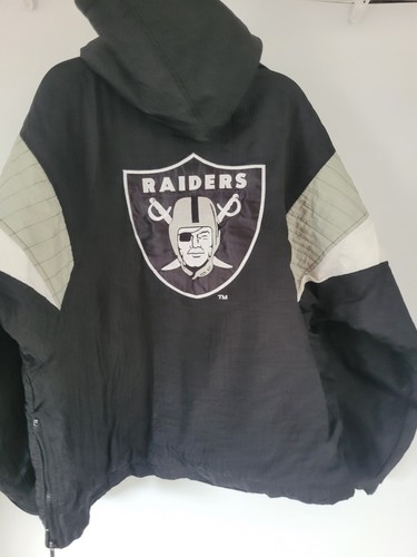 Vtg Raiders 1/4 Zip Starter Pullover Hooded Coat Y2K Size L Stain On Front - Picture 2 of 14