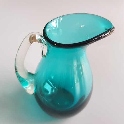Vintage Whitefriars art glass creamer jug pitcher kingfisher blue design England - Picture 1 of 17