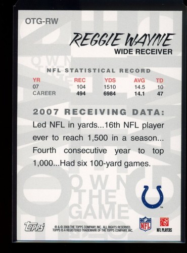 2008 Topps #OTG-RW Reggie Wayne Own the Game - Picture 2 of 2