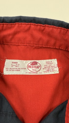 Red Kap Work Shirt Mens Large Navy Red Short Sleeve Mechanic Uniform AAA Patch - Picture 4 of 8