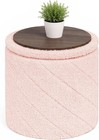 Pink Round Storage Ottoman Footstool 3-in-1 Seat with Lid 33x33x35cm