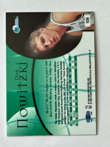 1998-99 Fleer Brilliants Dirk Nowitzki RC #109 Mavericks Rookie Card - Picture 2 of 2